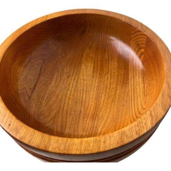 Vtg Wooden Hand Turned Collection Bowl Fruit Display with Pedestal Maple Walnut - Picture 2 of 7